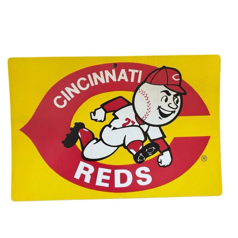 Vintage 1974 Fleer Big Signs MLB Cincinnati Reds Cardboard Logo Sign 7.75x11.5